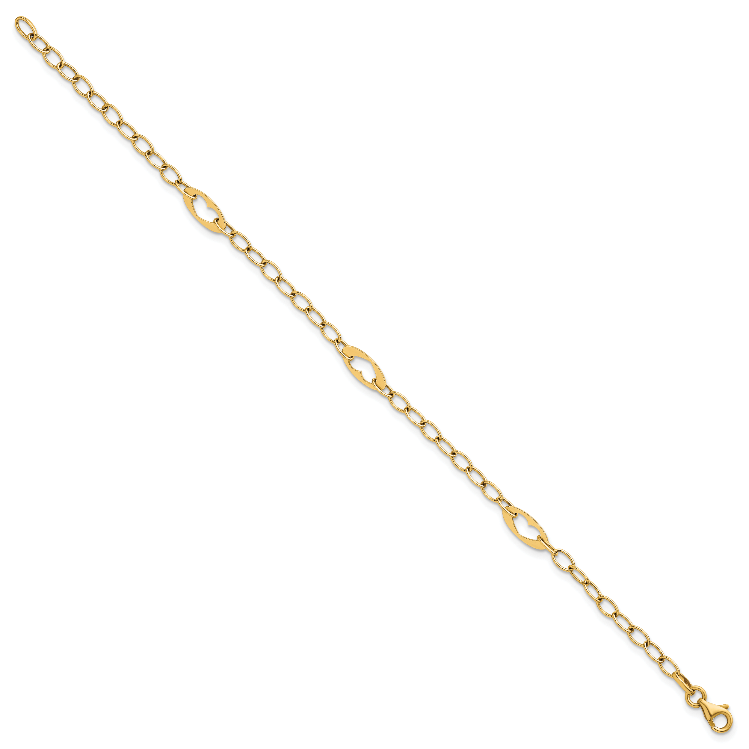 14k Polished Cut-out Hearts and Cable Links 7.25 inch Bracelet Secondary image