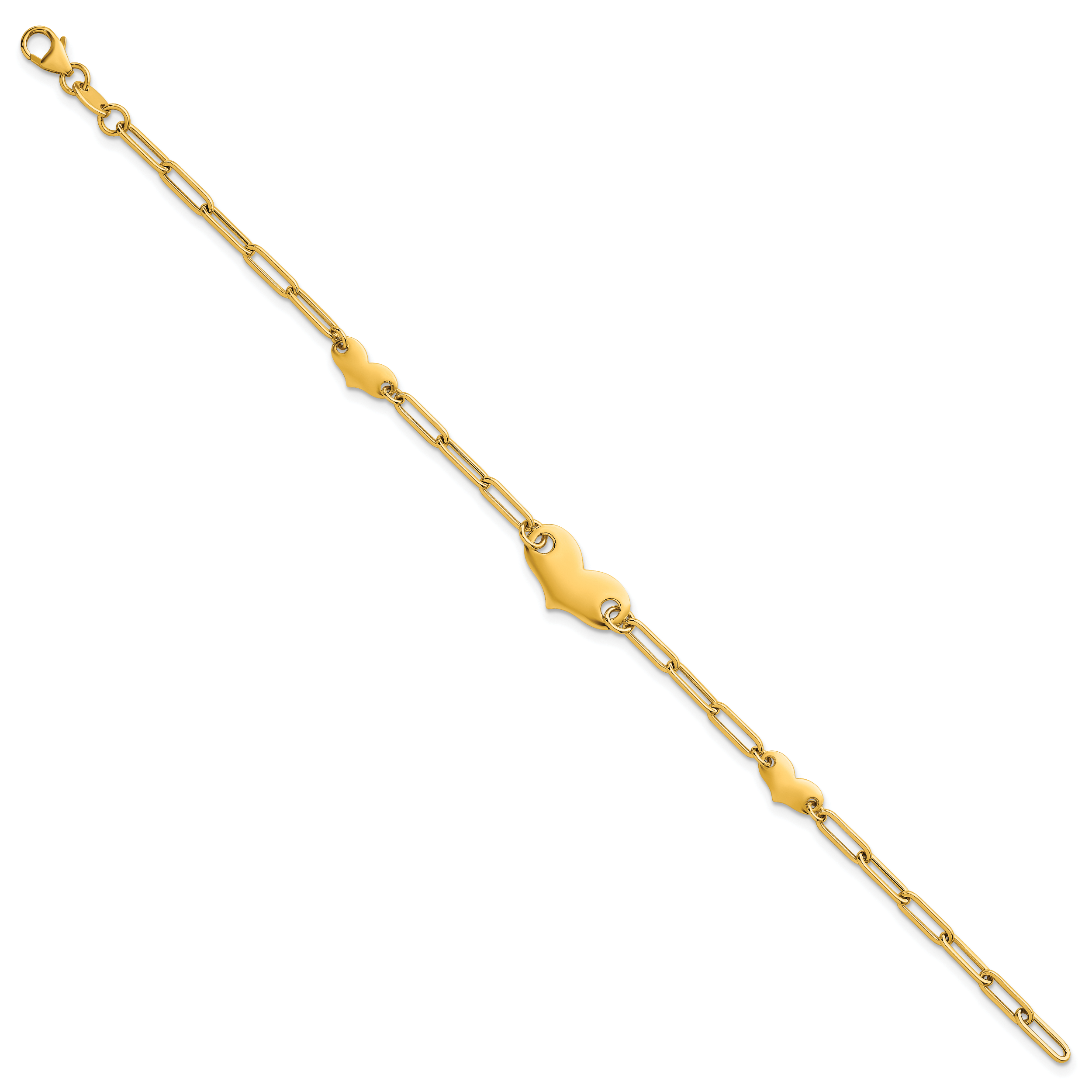 14k Polished Paperclip Link With Three Hearts 7.5 inch Bracelet Secondary image