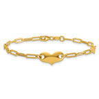 14k Polished Paperclip Link With Three Hearts 7.5 inch Bracelet