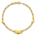 14k Polished Paperclip Link With Three Hearts 7.5 inch Bracelet