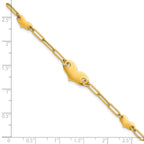 14k Polished Paperclip Link With Three Hearts 7.5 inch Bracelet