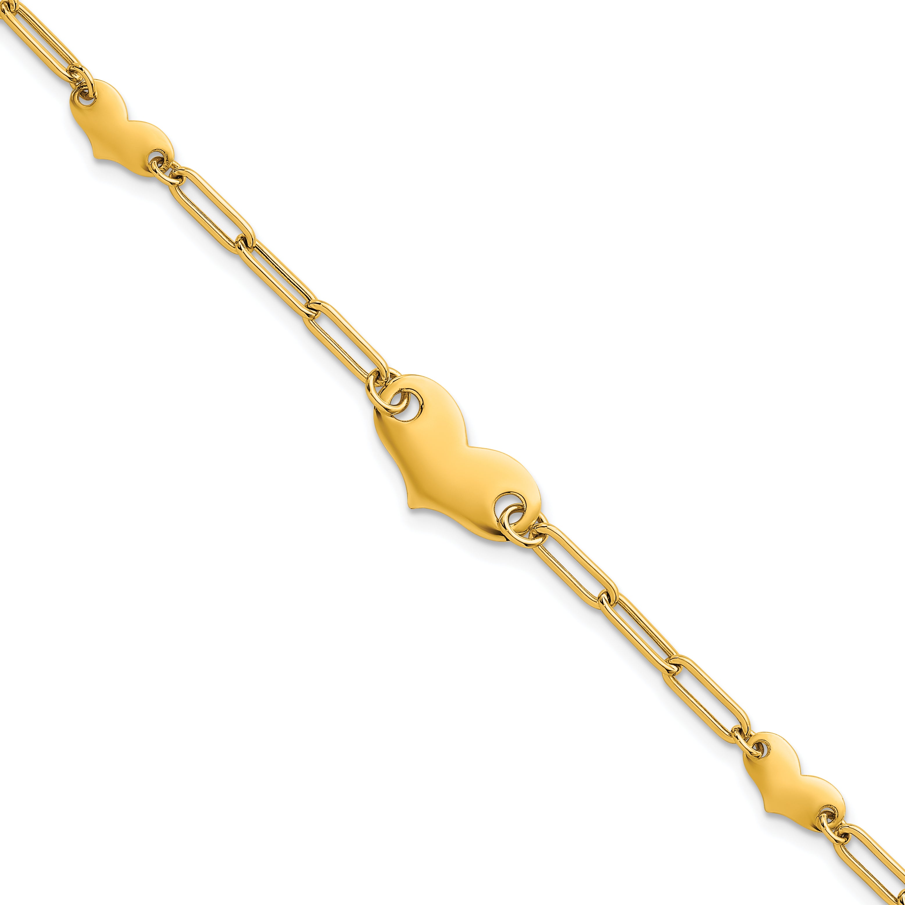 14k Polished Paperclip Link With Three Hearts 7.5 inch Bracelet Main image