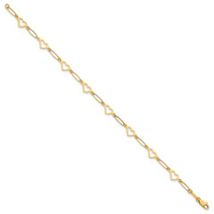 14k Polished Oval Links and Open Hearts 7.5 inch Bracelet