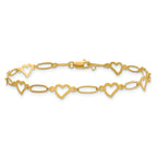 14k Polished Oval Links and Open Hearts 7.5 inch Bracelet