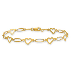 14k Polished Oval Links and Open Hearts 7.5 inch Bracelet