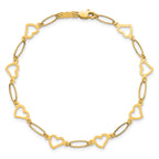 14k Polished Oval Links and Open Hearts 7.5 inch Bracelet