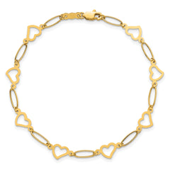 14k Polished Oval Links and Open Hearts 7.5 inch Bracelet
