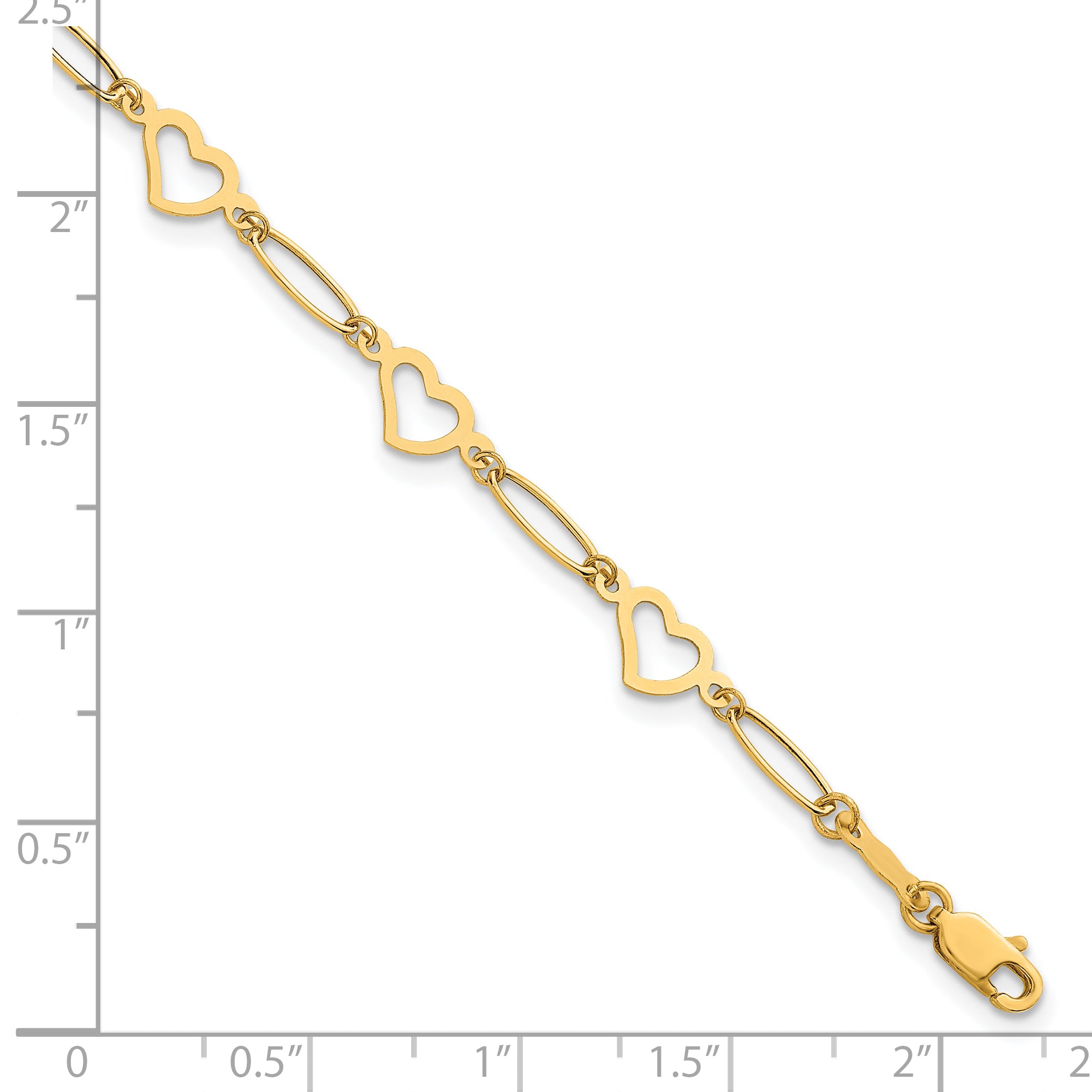 14k Polished Oval Links and Open Hearts 7.5 inch Bracelet