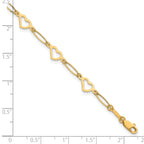14k Polished Oval Links and Open Hearts 7.5 inch Bracelet