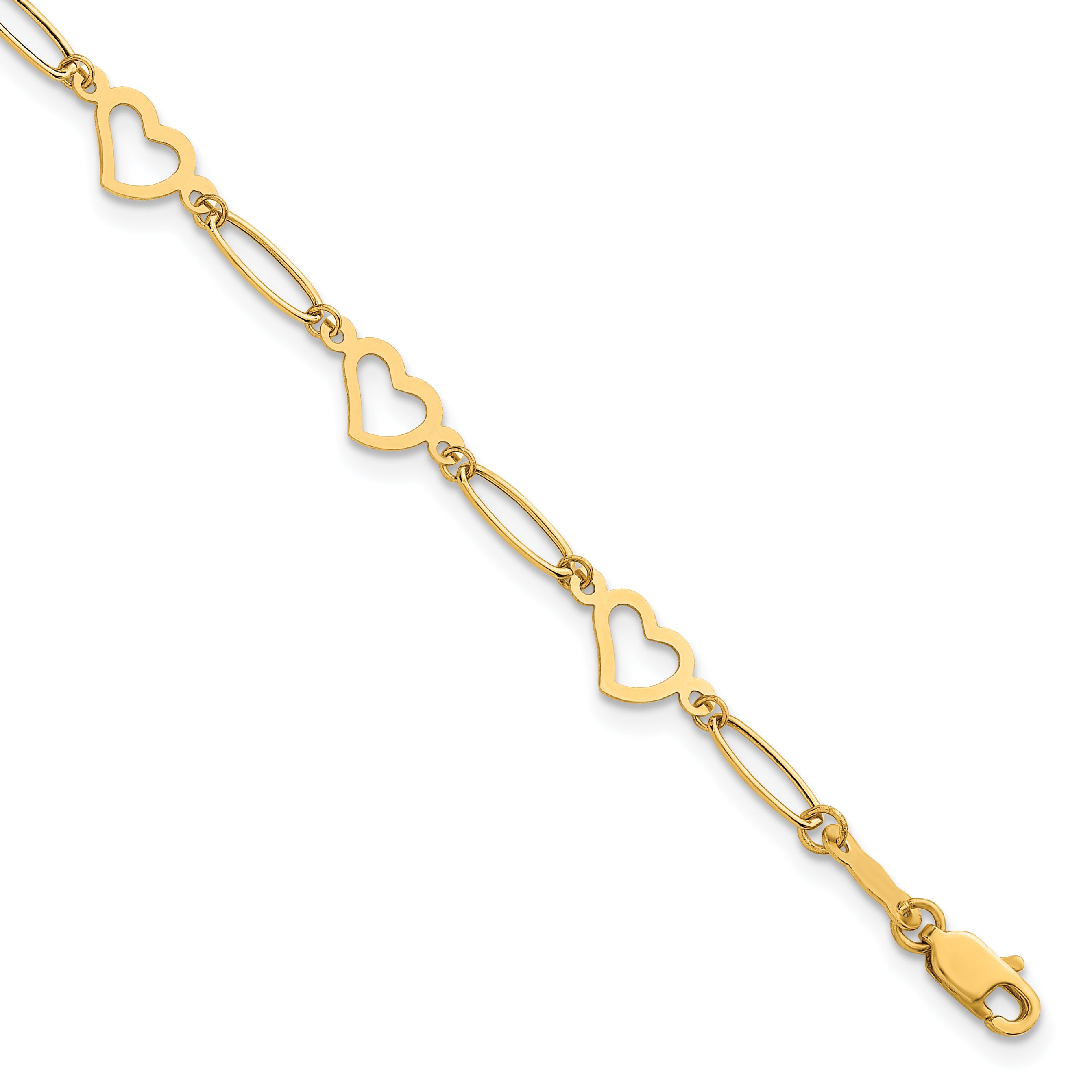 14k Polished Oval Links and Open Hearts 7.5 inch Bracelet