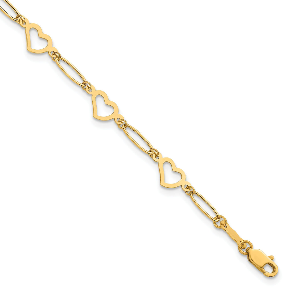 Oval Links and Open Hearts Bracelet in 14K Yellow Gold, 7.5 Inch - Sophia Jewelers Main image