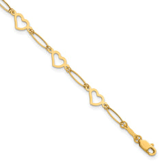 14k Polished Oval Links and Open Hearts 7.5 inch Bracelet