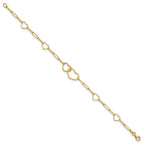 14k Polished Double Hearts and Paper Clip Links 7.5 inch Bracelet