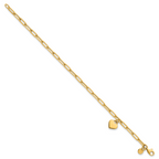 14k Polished Flat Dangle 9mm Heart Paperclip Link 7.25 inch Bracelet