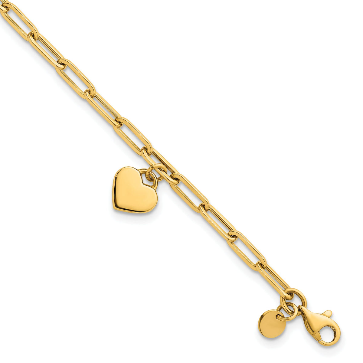 Dangle Heart Paperclip Link Bracelet in 14K Yellow Gold, 7.2 Inch - Sophia Jewelers Main image