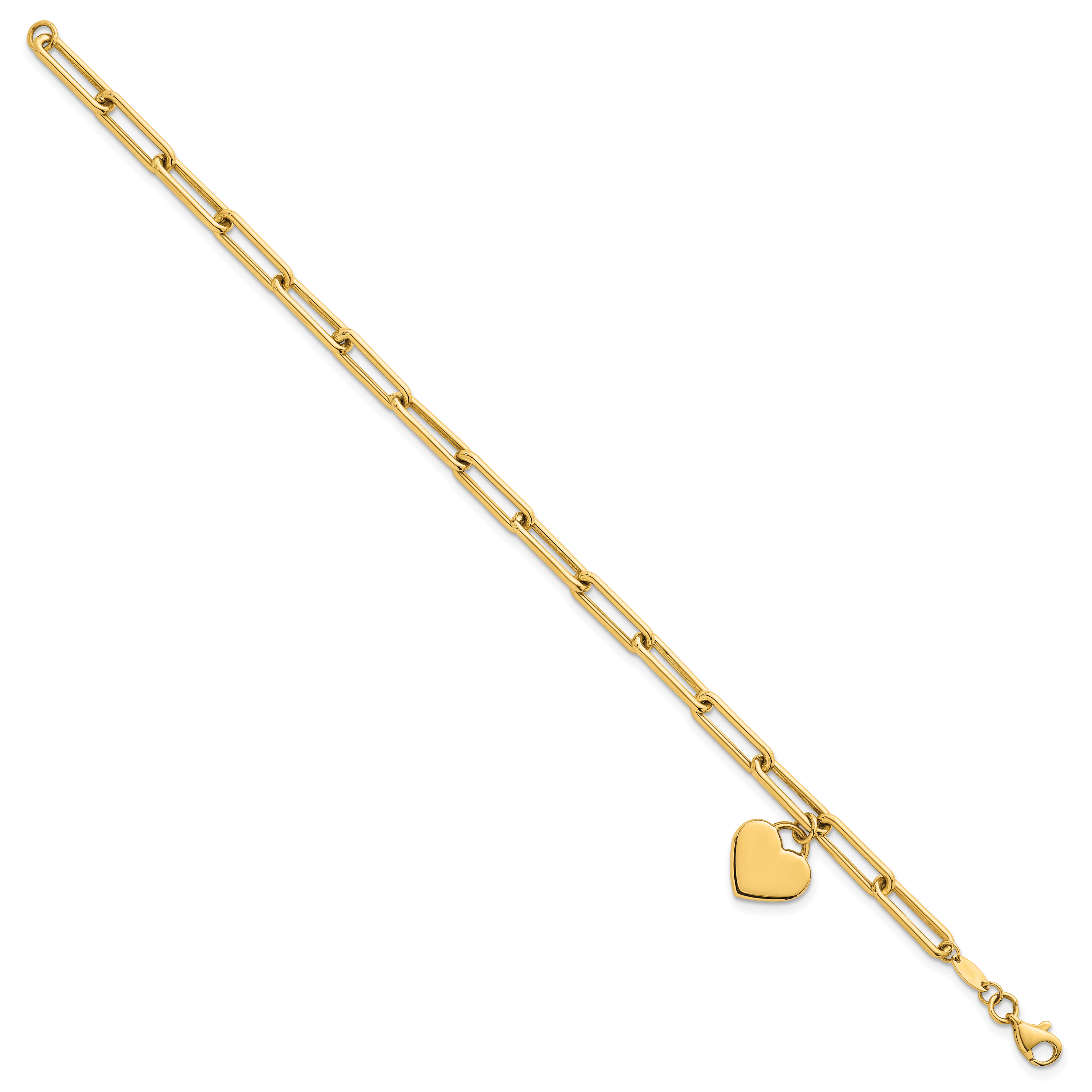 14k Polished Flat Dangle 11mm Heart Paperclip Link 7.5 inch Bracelet Secondary image