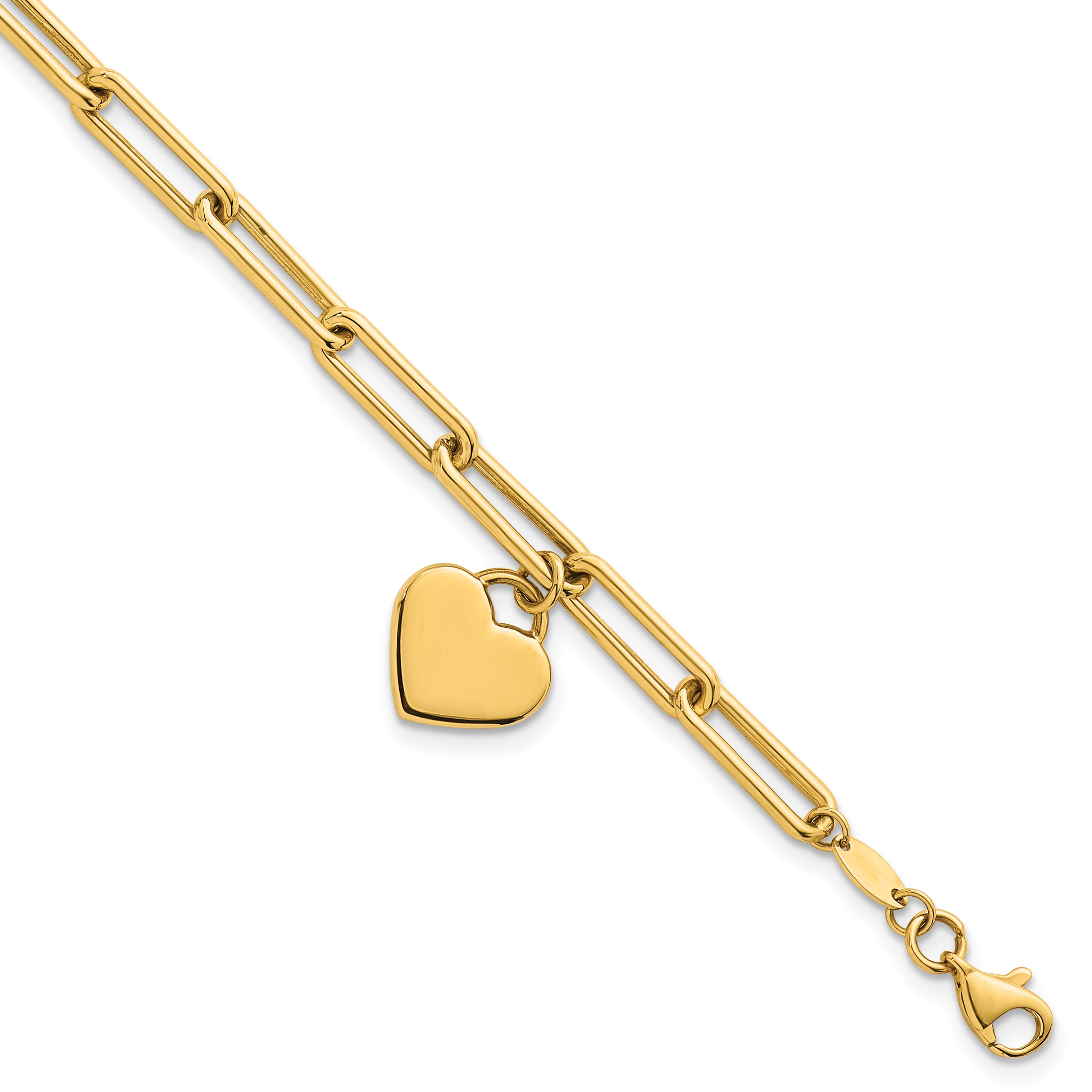 14k Polished Flat Dangle 11mm Heart Paperclip Link 7.5 inch Bracelet Main image