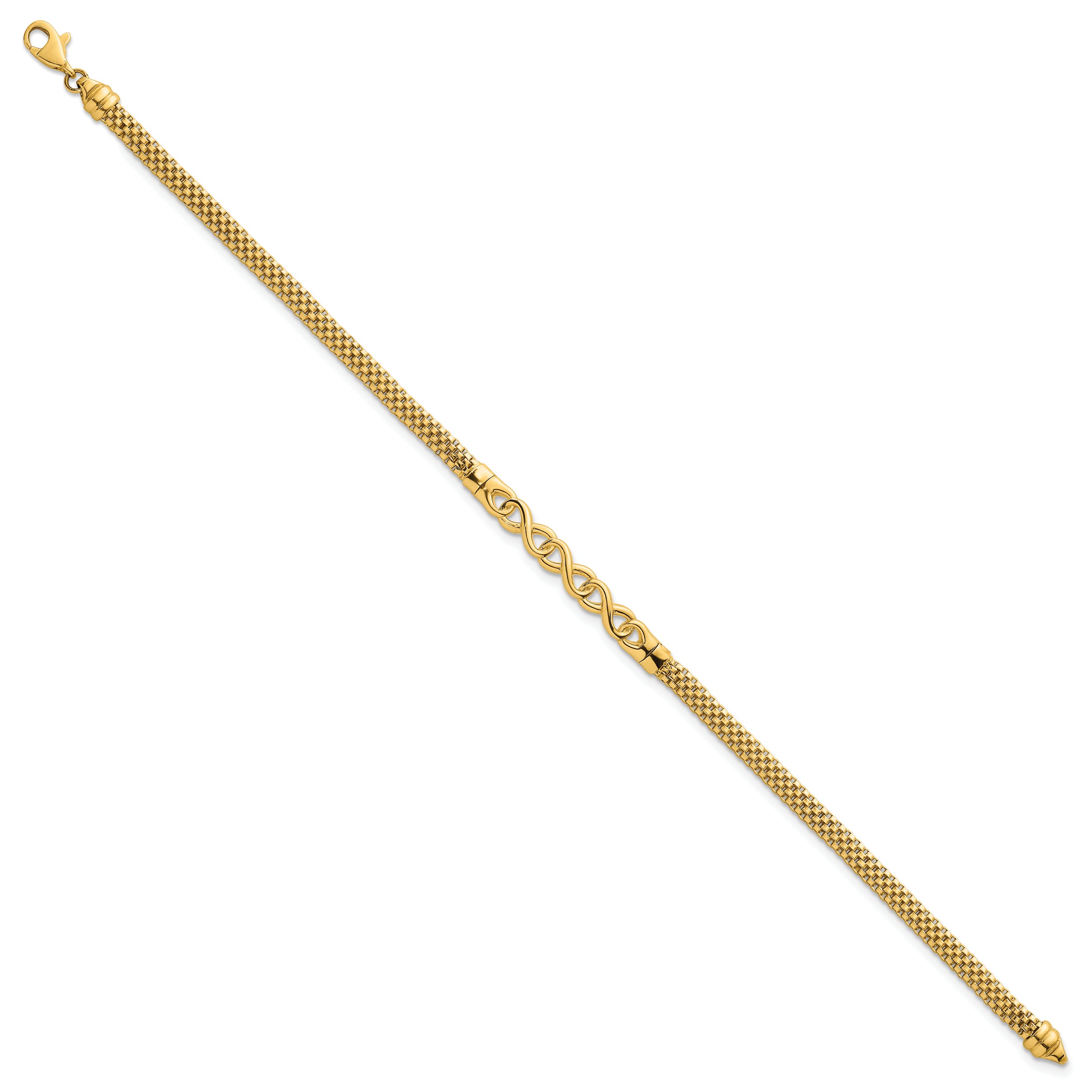 14k Polished 3-Infinity 7.5 inch Fancy Mesh Link Bracelet