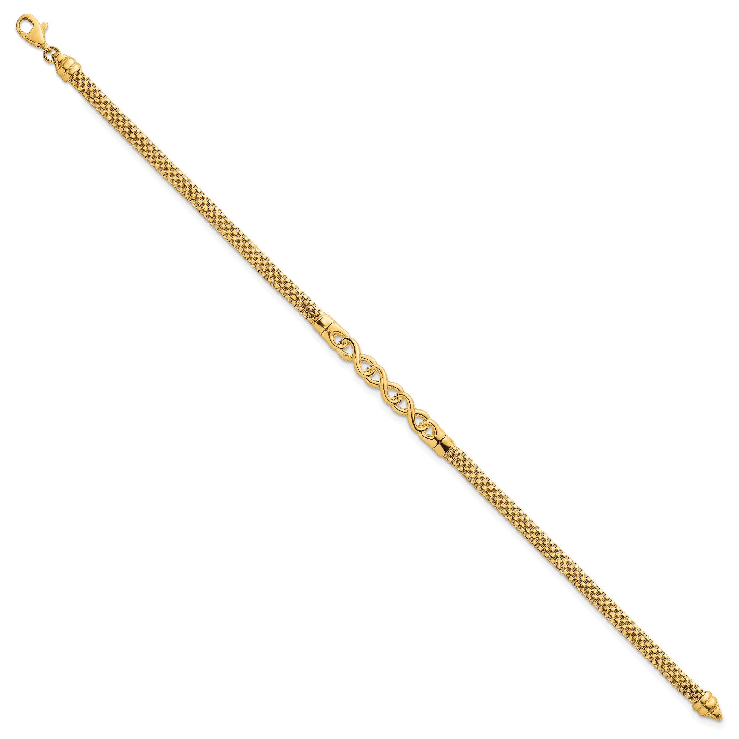 14k Polished 3-Infinity 7.5 inch Fancy Mesh Link Bracelet