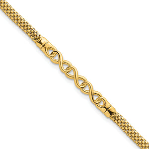 Three-Infinity Fancy Mesh Link Bracelet in 14K Yellow Gold, 7.5 Inch - Sophia Jewelers