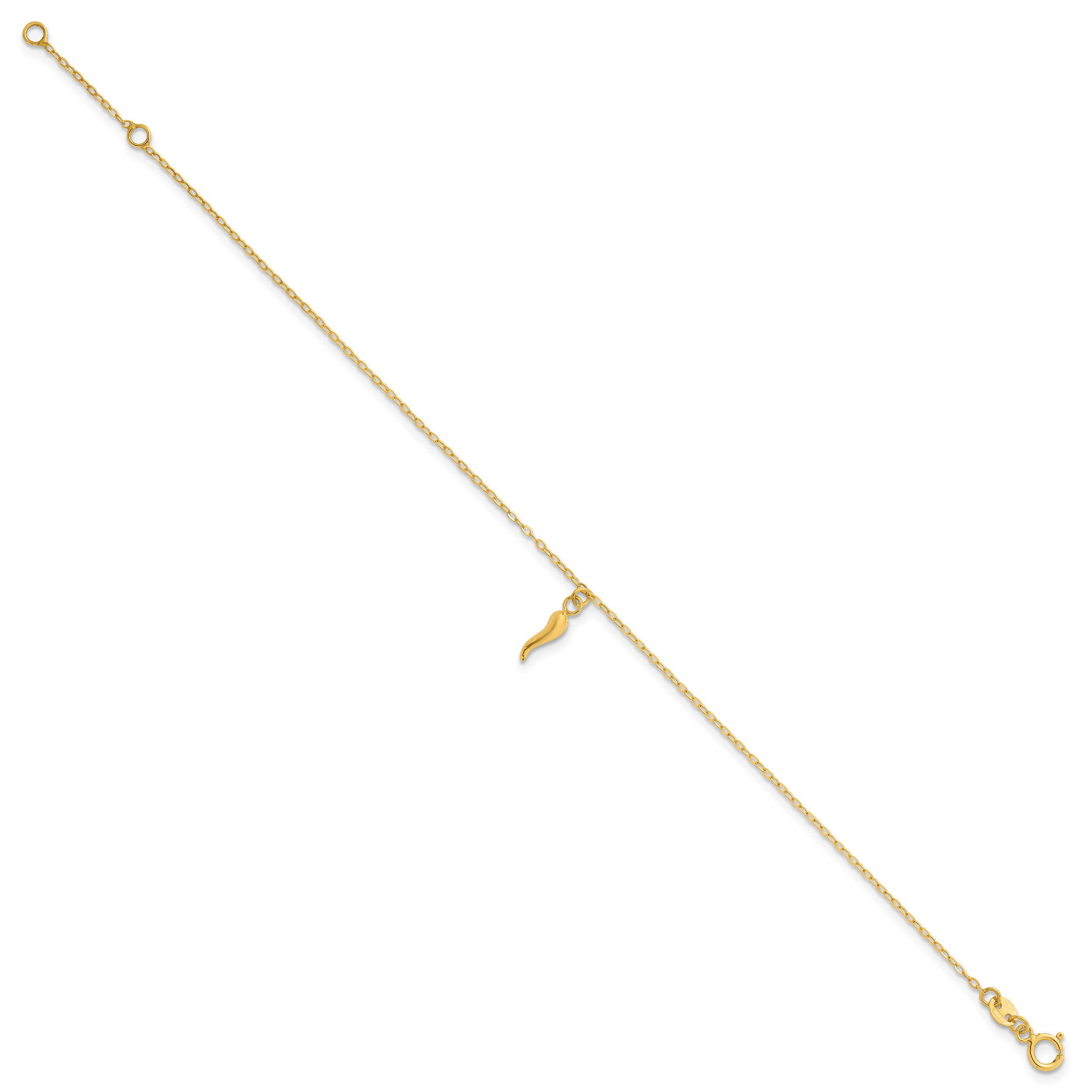 14k Polished Italian Horn Dangle 6.5 inch Childrens Bracelet Plus 0.75 inch Extender Secondary image