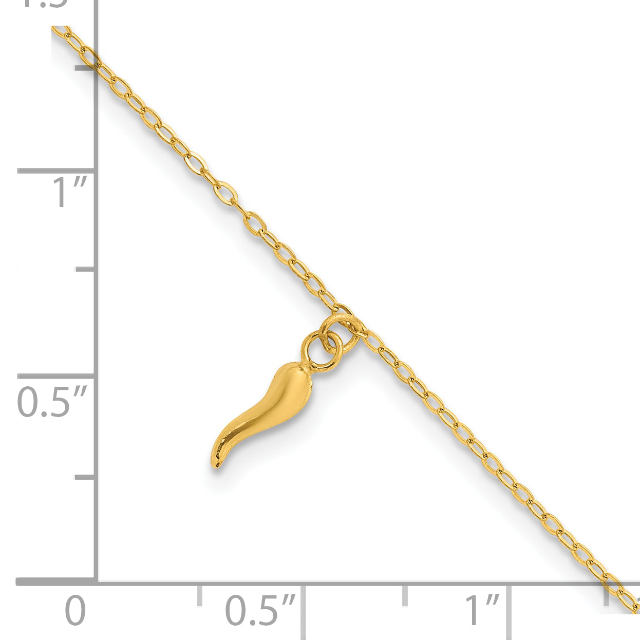 14k Polished Italian Horn Dangle 6.5 inch Childrens Bracelet Plus 0.75 inch Extender