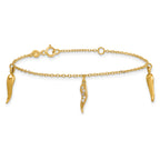 14k Polished CZ Three Italian Horn Dangles 5.75 inch Childrens Bracelet Plus 0.75 inch Extender