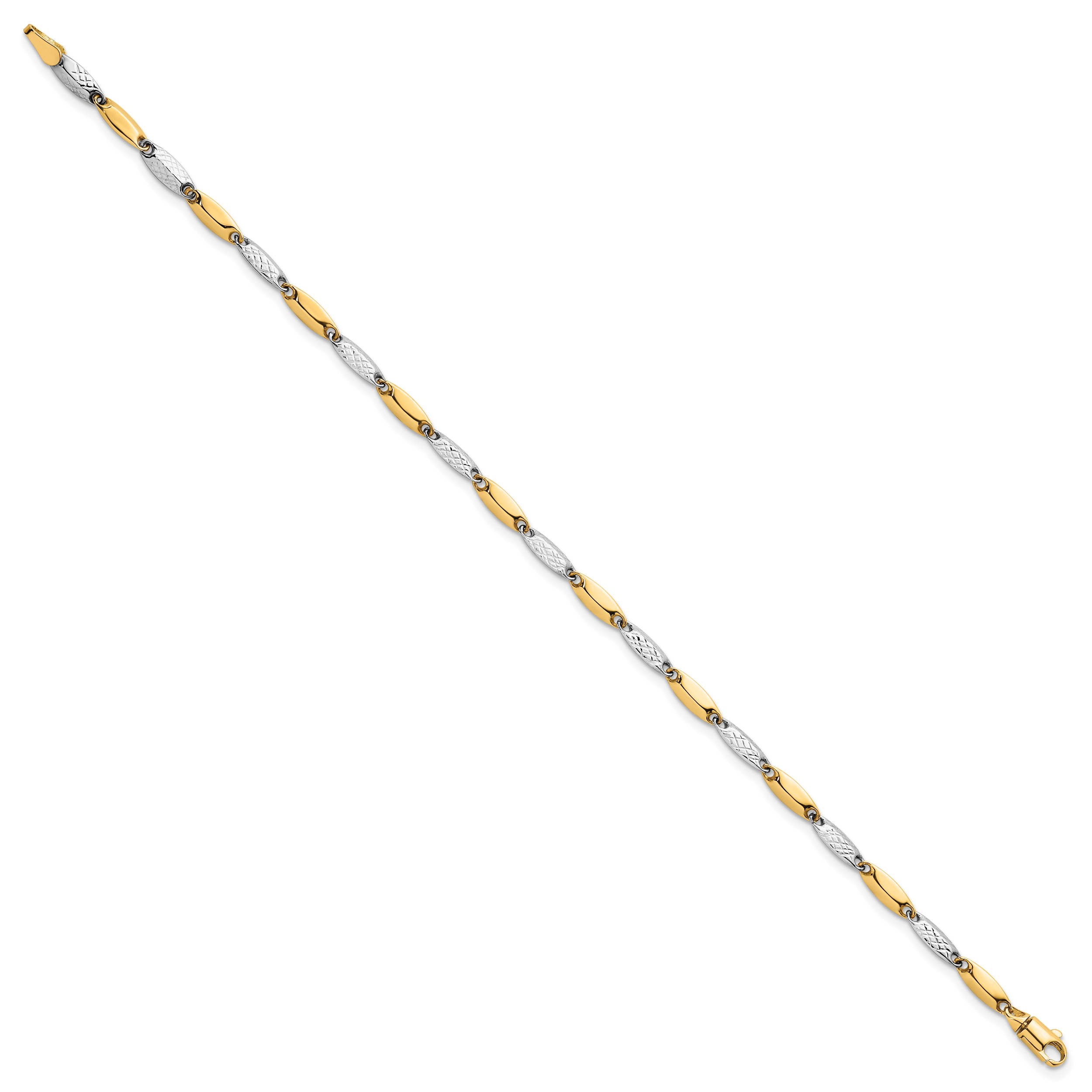 14k Two-tone Polished and Textured Fancy Marquise-shaped Link 7.5 inch Bracelet Secondary image