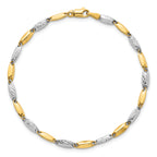 14k Two-tone Polished and Textured Fancy Marquise-shaped Link 7.5 inch Bracelet