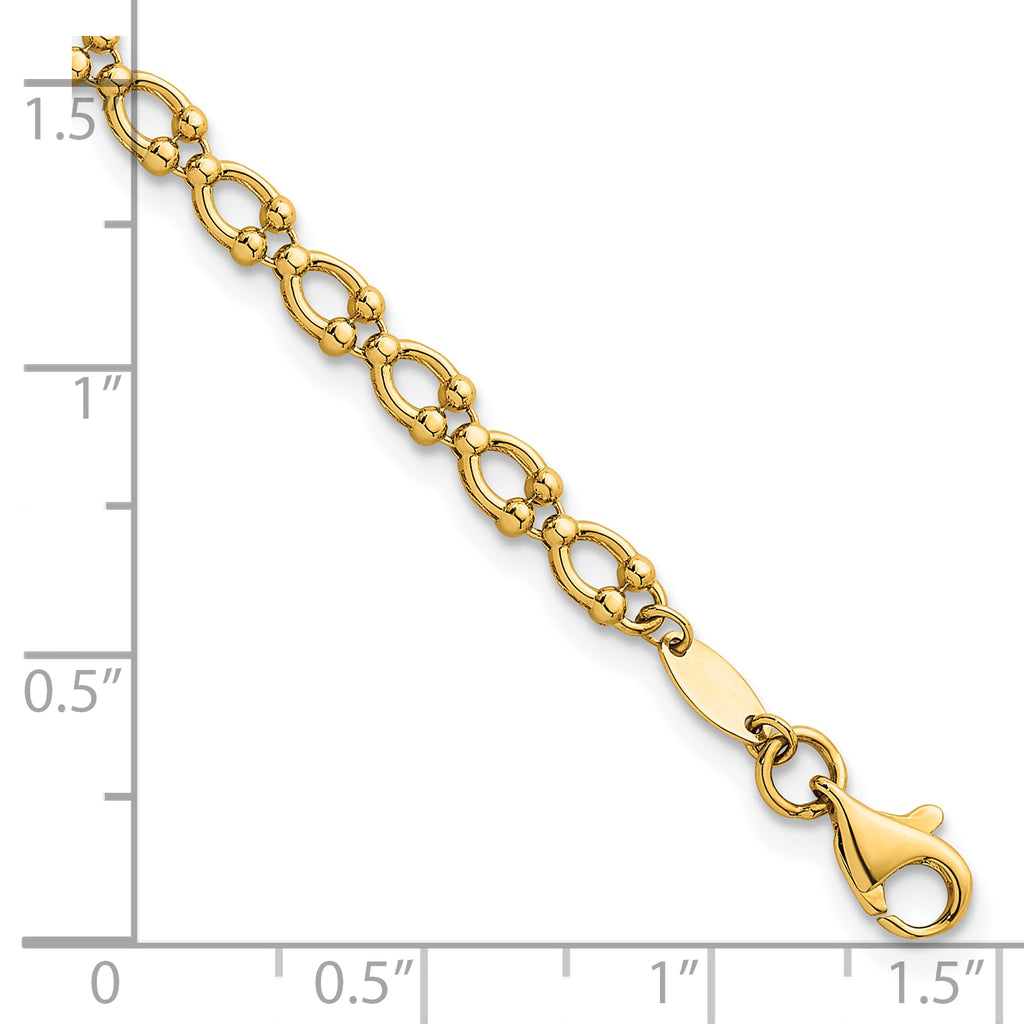 14k Polished Fancy Beaded Link 7 inch Bracelet