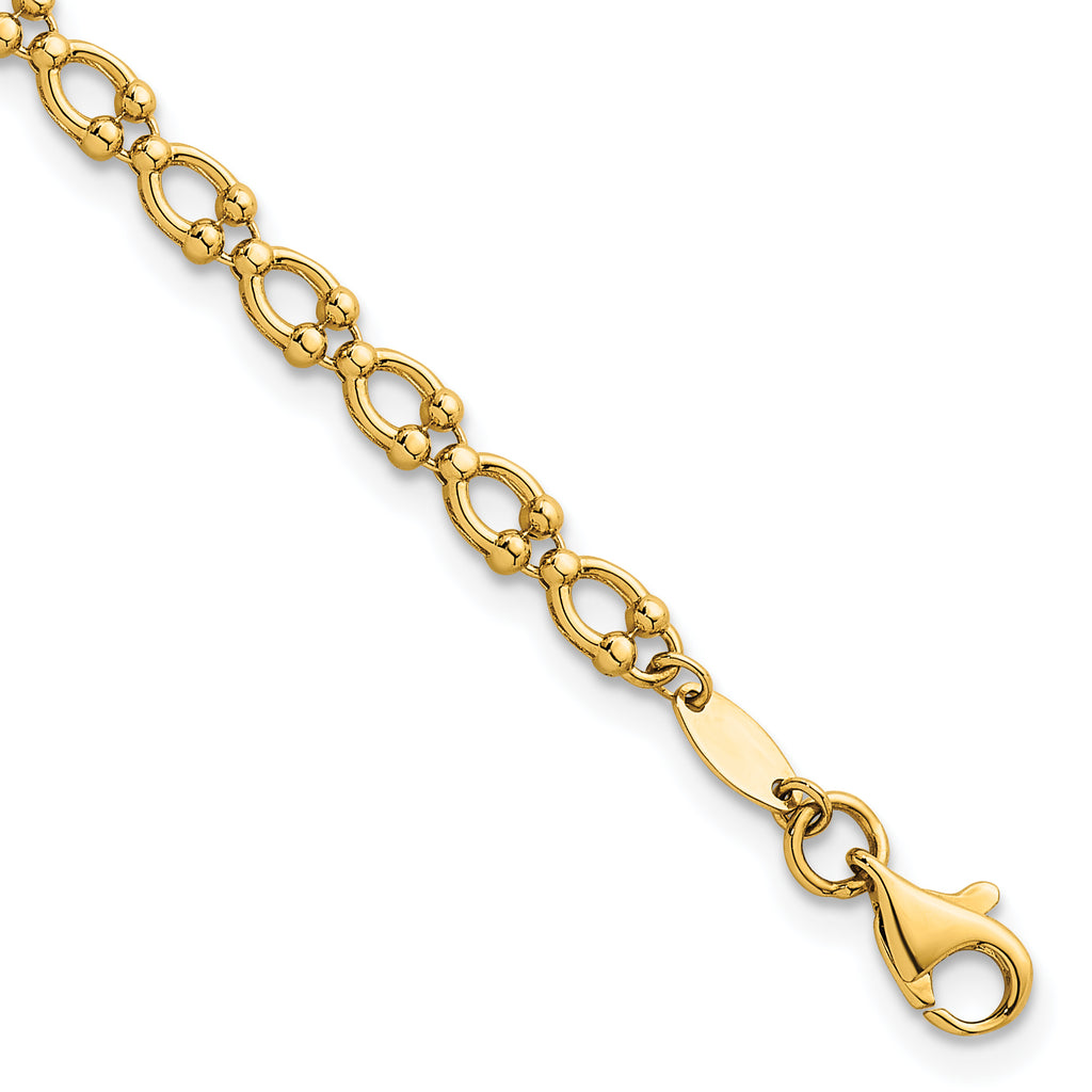 14k Polished Fancy Beaded Link 7 inch Bracelet