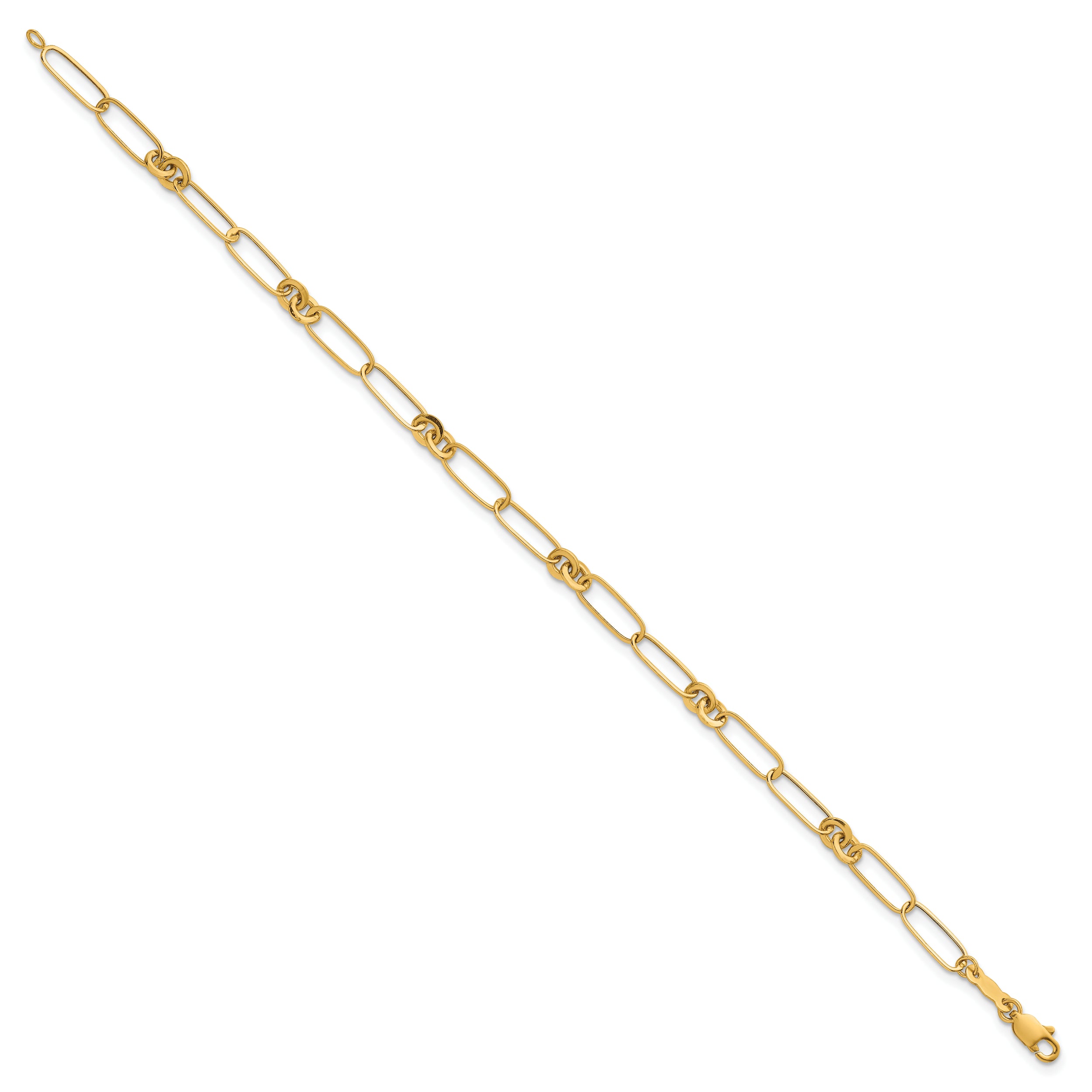 14k Polished Paperclip and Round Fancy Link 7.5 inch Bracelet