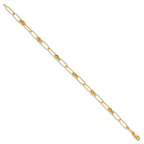 14k Polished Paperclip and Round Fancy Link 7.5 inch Bracelet