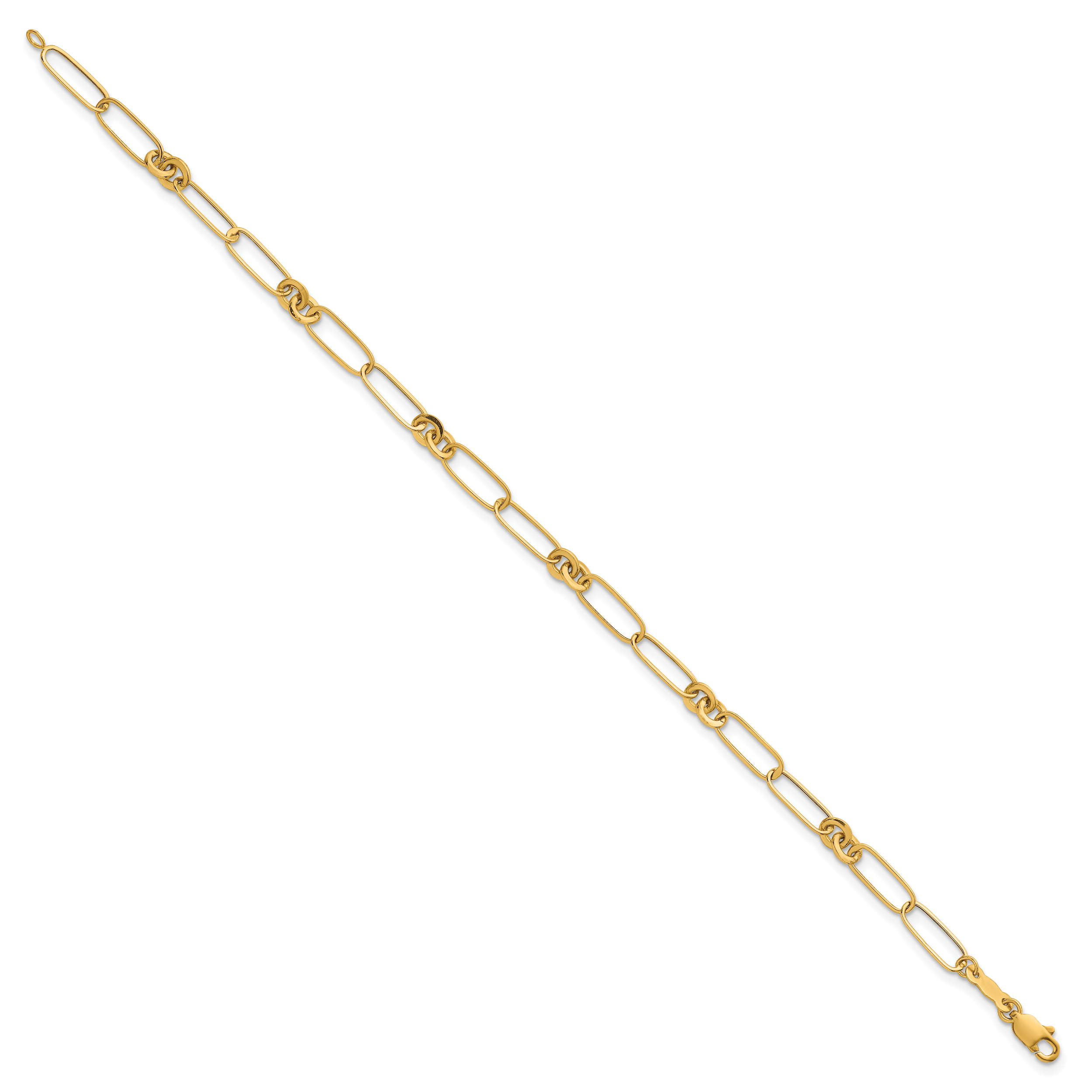 14k Polished Paperclip and Round Fancy Link 7.5 inch Bracelet