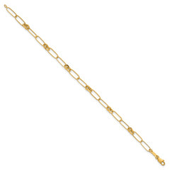 14k Polished Paperclip and Round Fancy Link 7.5 inch Bracelet