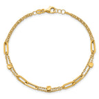 14K Polished and Beaded 2-Strand with Fancy Paperclip Link 7.5 Inch Bracelet