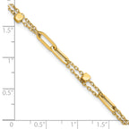 14K Polished and Beaded 2-Strand with Fancy Paperclip Link 7.5 Inch Bracelet