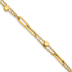 14K Polished and Beaded 2-Strand with Fancy Paperclip Link 7.5 Inch Bracelet
