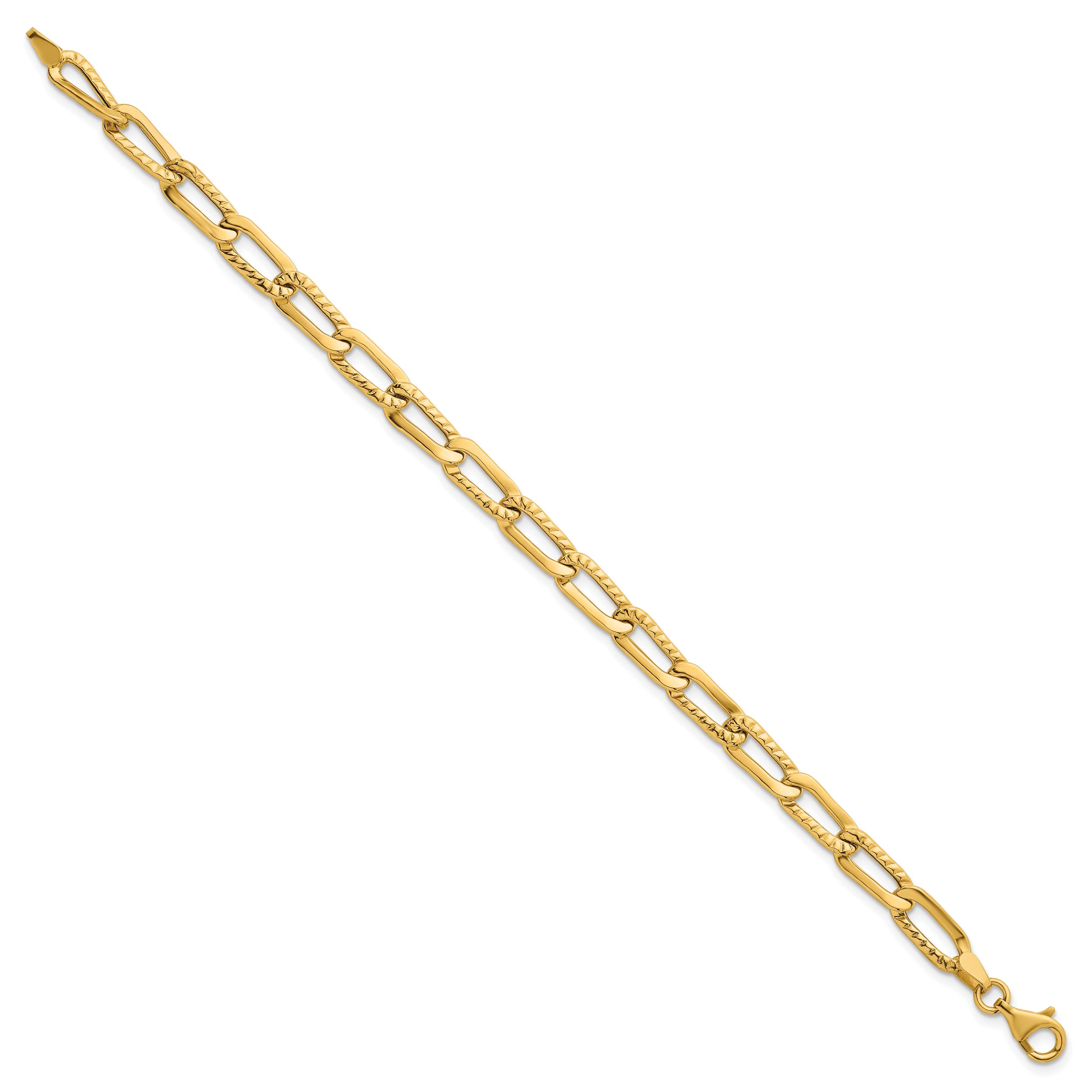 14k Polished and Textured Fancy Long Link 7.5 inch Bracelet