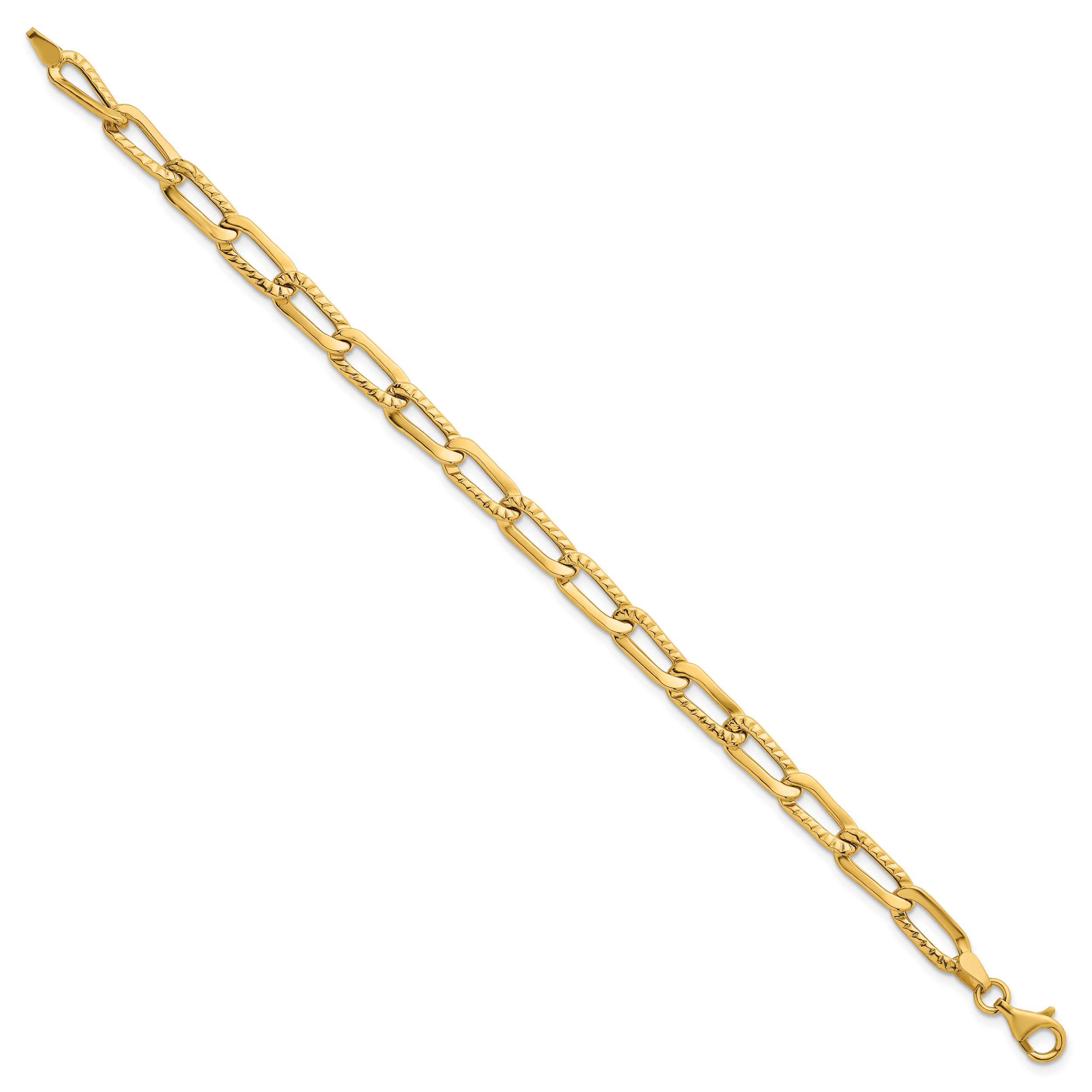 14k Polished and Textured Fancy Long Link 7.5 inch Bracelet Secondary image