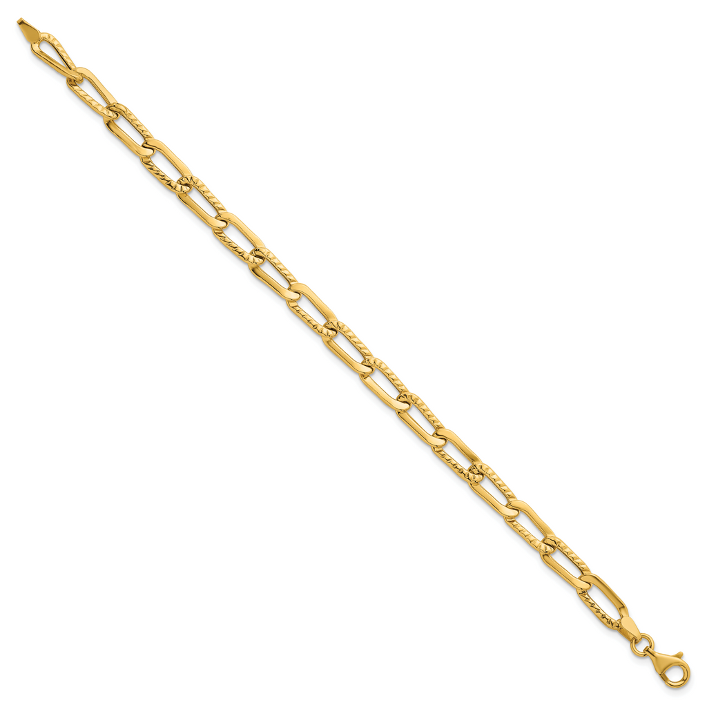 14k Polished and Textured Fancy Long Link 7.5 inch Bracelet