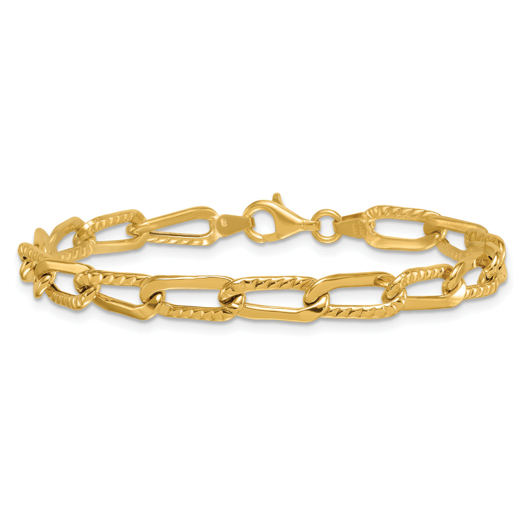 14k Polished and Textured Fancy Long Link 7.5 inch Bracelet