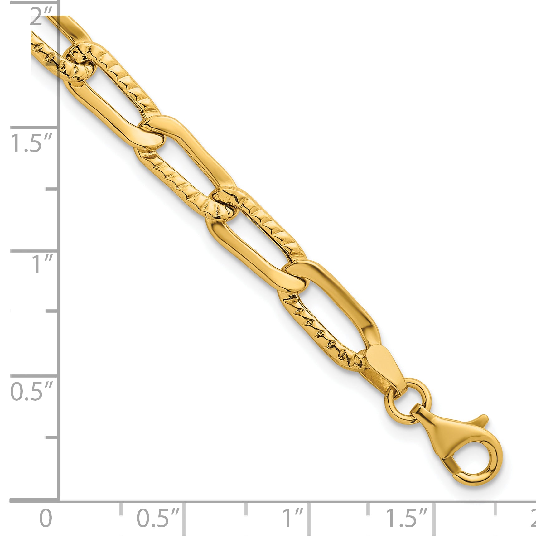 14k Polished and Textured Fancy Long Link 7.5 inch Bracelet