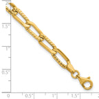 14k Polished and Textured Fancy Long Link 7.5 inch Bracelet