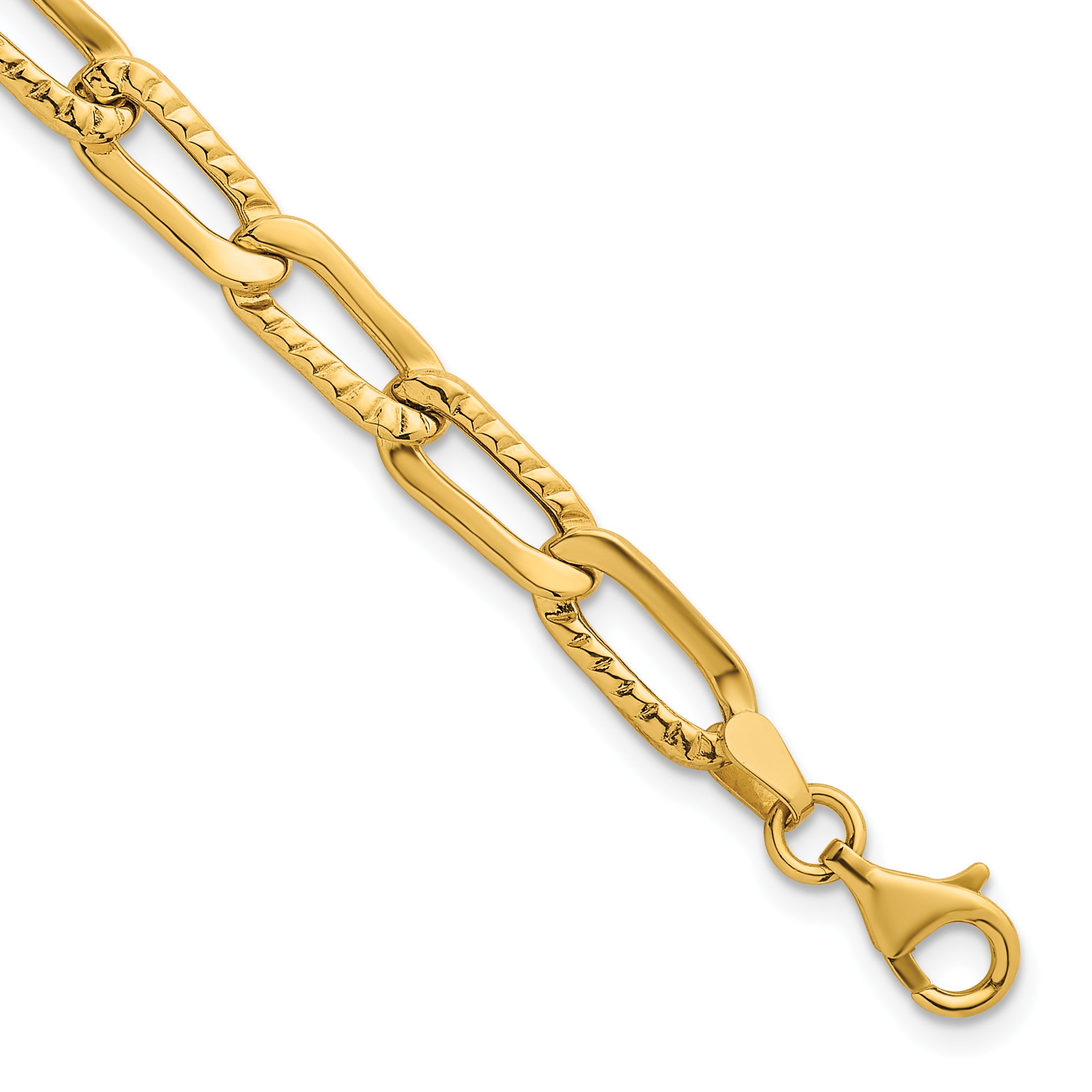14k Polished and Textured Fancy Long Link 7.5 inch Bracelet Main image