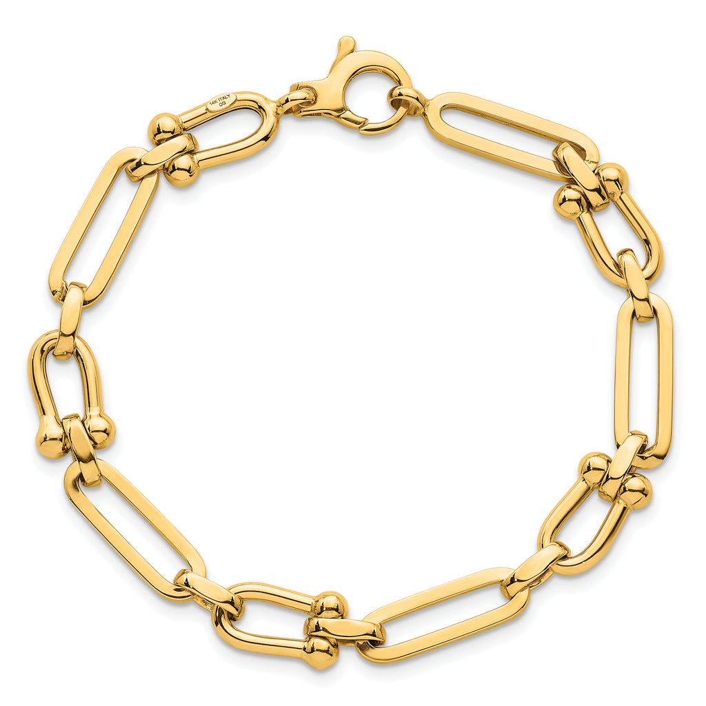 14k Polished 7.3mm Fancy Cable Link 7.75 inch Bracelet