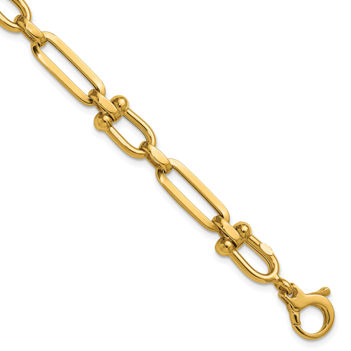 14k Polished 7.3mm Fancy Cable Link 7.75 inch Bracelet
