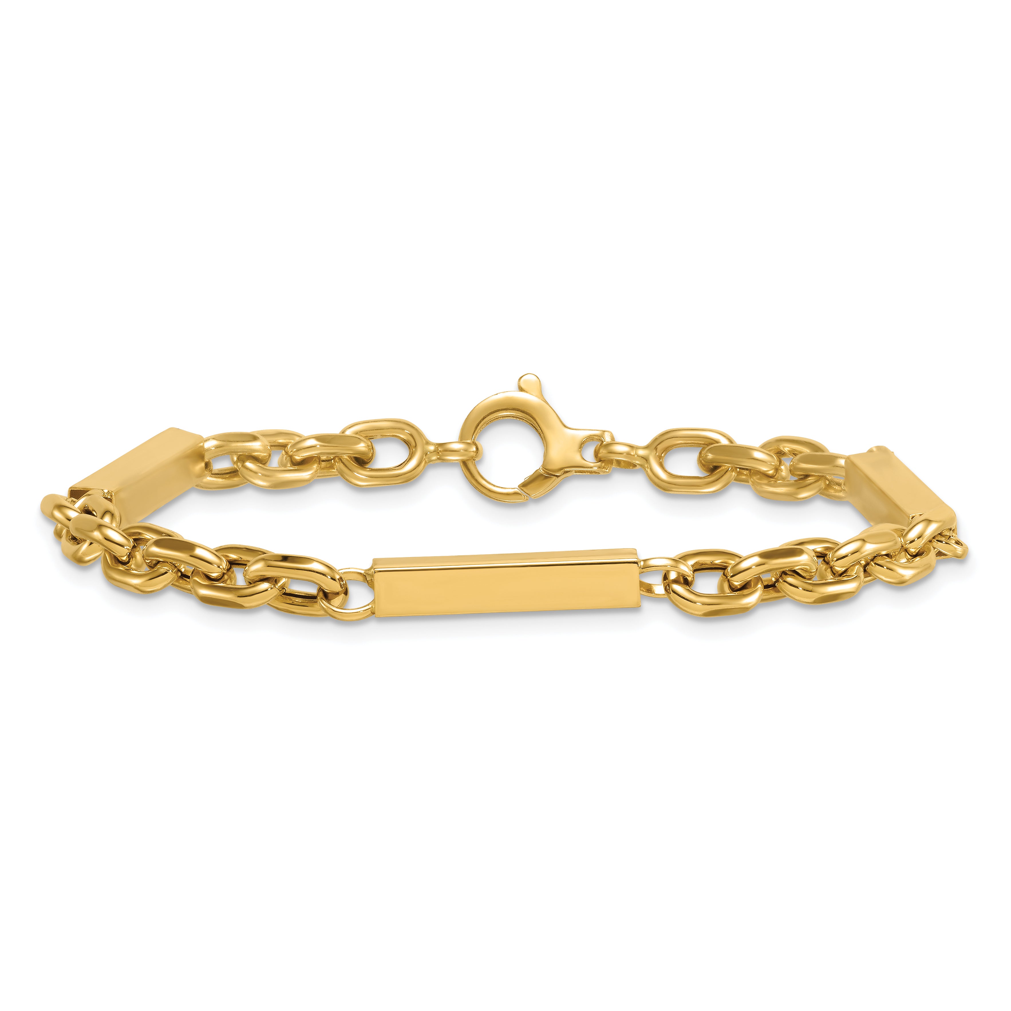 14k Polished 4mm Fancy Cable Chain with Three Bars 8 inch Bracelet
