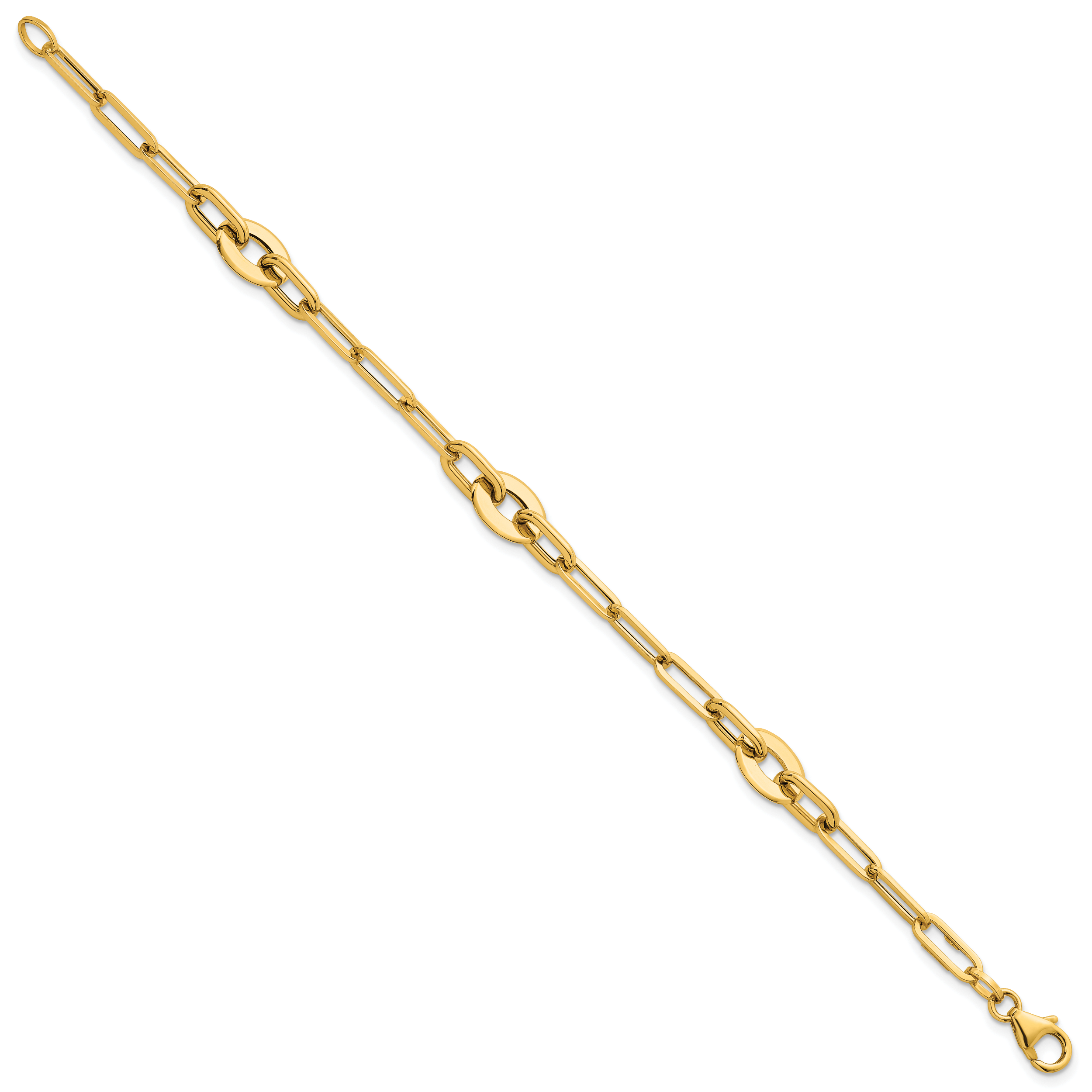 14K Polished Flat Oval and Paperclip Link 7.25 Inch Bracelet Secondary image