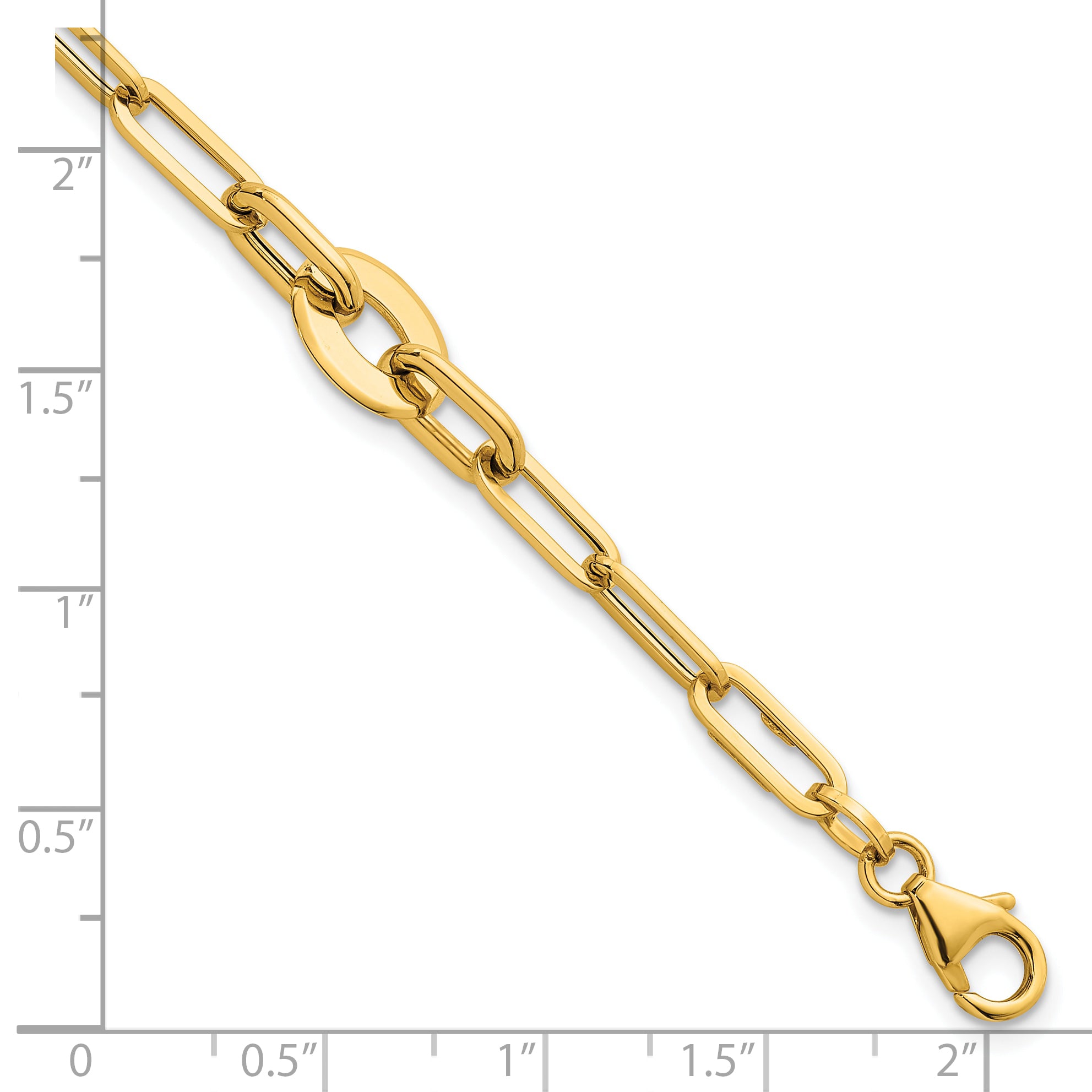 14K Polished Flat Oval and Paperclip Link 7.25 Inch Bracelet